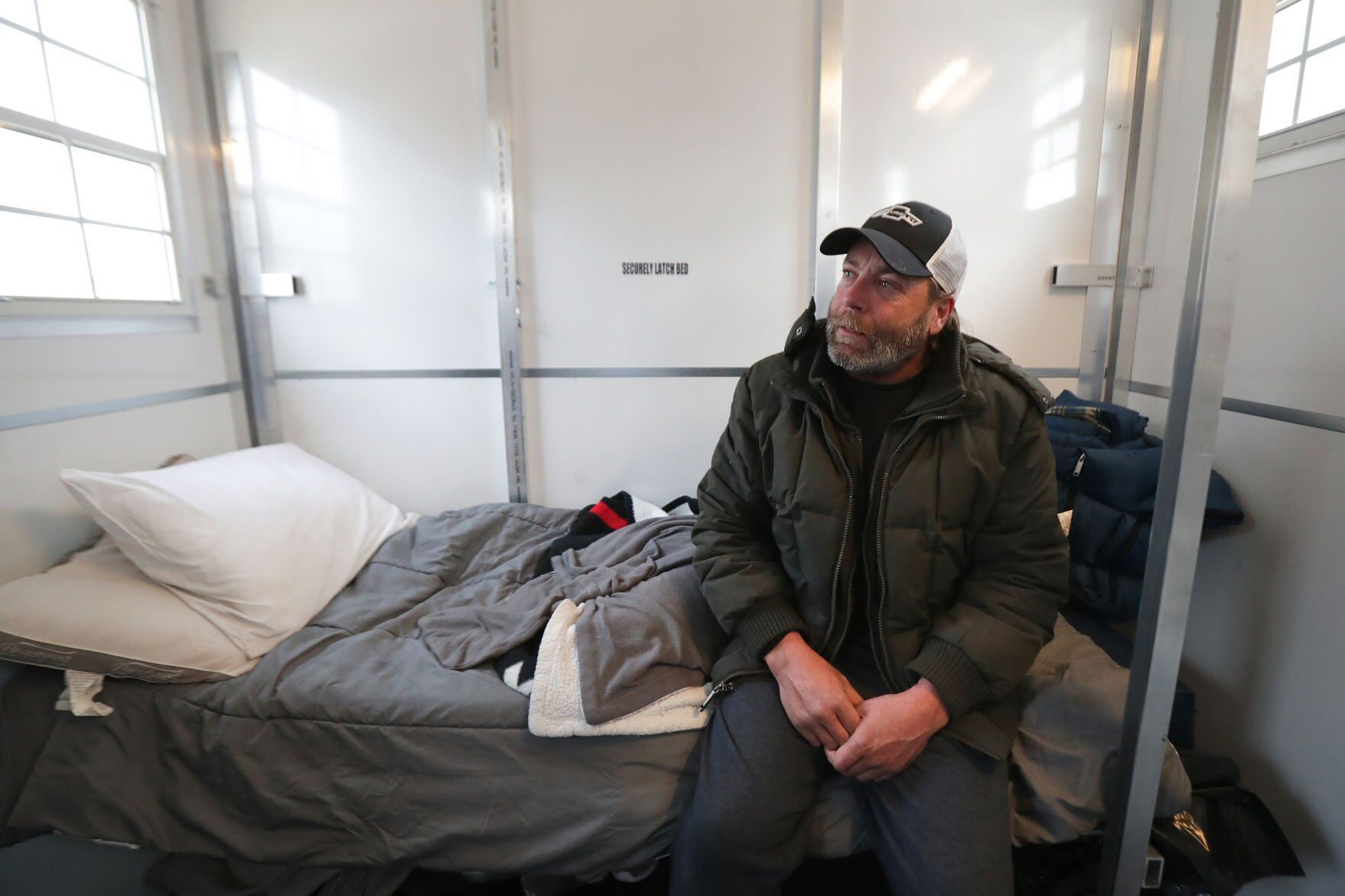 Homeless - inside tiny shelter